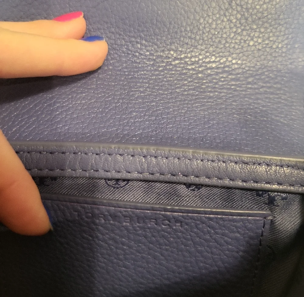 Tory Burch Duet Chain Micro shoulder purse bag in Marlon blue pebbled leather - Picture 11 of 15